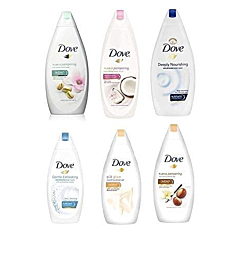 Dove Body Wash Variety 6 Pack - Shea Butter, Deep Moisture, Pistachio Cream, Coconut Milk, Gentle Exfoliating and Silk Glow, 16.9oz Each International Version