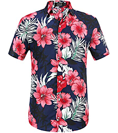 SSLR Mens Hawaiian Shirt Casual Button Down Shirts Short Sleeve Hawaiian Shirts for Men (Small, Navy(285))