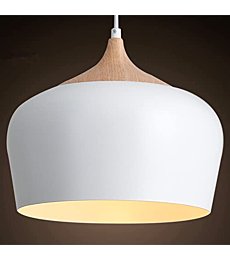 Modern Pendant Light, Bulb Included, Wood Pattern Ceiling Light Fixtures with Metal Shade, Hanging Light for Kitchen, Dining Room, Living Rooms, Hallway(White)
