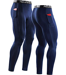 NELEUS Men's 2 Pack Dry Fit Compression Pants Running Tights with Pocket,6069,Blue/Navy,US M,EU L