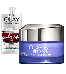 Olay Regenerist Retinol Eye Cream, Retinol 24 Night Eye Cream, 0.5oz + Whip Face Moisturizer Travel/Trial Size Bundle