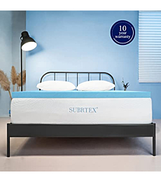 subrtex 2 Inch Memory Foam Mattress Topper Ventilated Gel Infused Bed Foam Topper, CertiPUR-US Certified, Twin, Blue