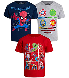 Marvel Baby Boys' Avengers T-Shirt 3 Pack: Spider-Man, Hulk, Captain America, Iron Man (2T-7), Size 3T, Marvel Avengers Toddler Blue/Grey/Red