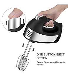 Hand Mixer Electric, Cusinaid 5-Speed Hand Mixer with Turbo Handheld Kitchen Mixer Includes Beaters, Dough Hooks and Storage Case (Black) (Renewed)