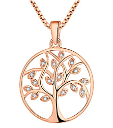 YL Tree Necklace Sterling Silver Cubic Zirconia Tree of Life Pendant Circle Giving Jewelry with 18K Gold Plated