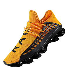 DUORO Men's Running Shoes Women's Casual Sneakers Breathable Mesh Slip on Blade Athletic Lightweight Tennis Sports Shoe for Men (9.5, Yellow)