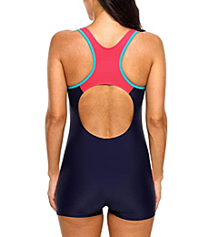 CharmLeaks Sports One Piece Athletic Swimwear Lap Swimsuits Boyshort Bathing Suits Red XL