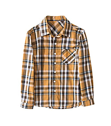 Tronjori Boy's Long Sleeve Button Down Woven Shirt(4,Yellow Check)