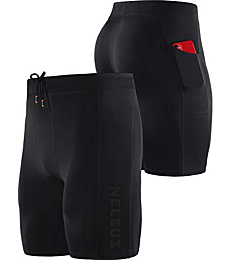 Neleus Men's 3 Pack Running Compression Shorts with Pockets,6072,Black,Grey,Blue,US M,EU L