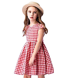 HILEELANG Kids Girl Summer Swing Dress Soft Big Skirt Short Sleeve Casual A-Line Twirly Tiered Dress Playwear Sundress 5T