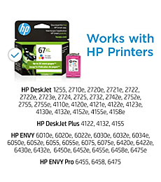 Original HP 67XL Tri-color High-yield Ink Cartridge | Works with HP DeskJet 1255, 2700, 4100 Series, HP ENVY 6000, 6400 Series | Eligible for Instant Ink | 3YM58AN