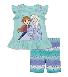 Disney Frozen Elsa Princess Anna Little Girls Graphic T-Shirt and Shorts Outfit Set Tie Dye White Stripe 7-8