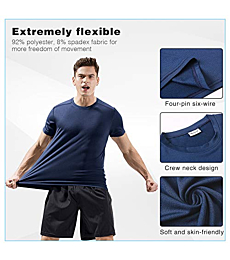 MeetHoo Men's Athletic Shirt Quick Dry Workout Short Sleeve Gym Sport Running, Blue, Small