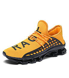XIANV Women Road Running Shoes Men Sneakers Lightweight Athletic Tennis Sports Walking Breathable Shoes (Yellow, Numeric_10)