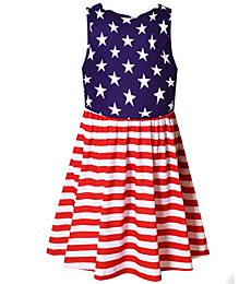 QPANCY 4th July Summer Dresses for Girls 6X 7 USA Flag Knee Length Twirl Dresses