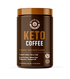 Rapidfire Ketogenic Fair Trade Instant Keto Coffee Mix, Supports Energy, Metabolism, and Weight Loss, Grass Fed Butter, MCTs & Himalayan Salt, 15 servings, Caramel Macchiato Flavor, 7.93 Ounce
