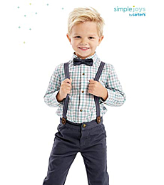 Simple Joys by Carter's Toddler Boys' 3-Piece Special Occasion Bow-Tie and Suspender Pants Set, Green, Plaid, 4T