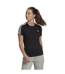 adidas Women's Essentials Slim 3-Stripes Tee, Black/White, Small