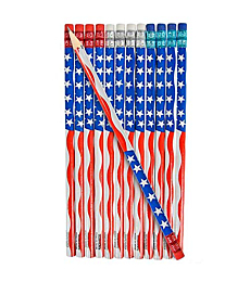 ArtCreativity American Flag Pencils, Set of 12, Cool Patriotic Writing Pencils with Erasers, 4th of July Party Favors, Patriotic Party Goody Bag Fillers, Teacher Supplies for Classroom