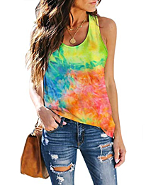 ETCYY Women's Tie-Dyed Tank Tops Loose Fit Scoop Neck Sunmmer Sleeveless T Shirts