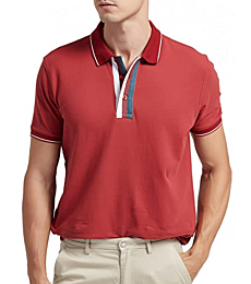 GAVIN BLEU Polo Shirts for Men Navifalcon Mens Collared Polo Shirts Polo V Neck Shirts Short Sleeve for Men Collar Tshirt Classic Fit Business Casual Shirts Cotton 100 Red L