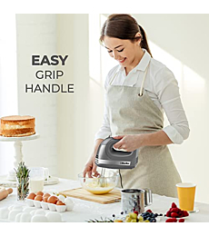 Mueller Electric Hand Mixer, 5 Speed 250W Turbo with Snap-On Storage Case and 4 Chrome-plated Steel Accessories for Easy Whipping, Mixing Cookies, Brownies, Cakes, and Dough Batters