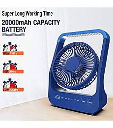 SLENPET 20000mAh Rechargeable Battery Operated Fan, Portable USB Port Power Supply, 200 Hours Working Time, Timer Off Quiet Desk Fan, 350°Rotation Table Fan for Bedroom, Office, Camping