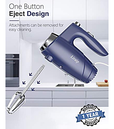 Liraip Hand Mixer Electric,Upgrade Power handheld Mixer for Baking Cake Egg Cream Food Beater,5 speeds + Eject Button and 4 accessories (Blue)