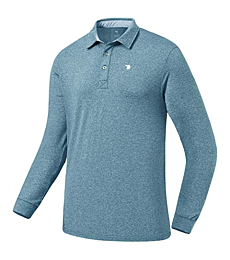MoFiz Men's Sports Polo Shirts Long Sleeve Golf Shirts Fleece Comfortable Golf Shirts Athletic Golf Polos Shirts Sea Blue Size L