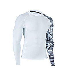 HUGE SPORTS Wildling Series UV Protection Quick Dry Compression Rash Guard(White Tiger,L)