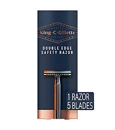 King C. Gillette Safety Razor with Chrome Plated Handle and 5 Platinum Coated Double Edge Safety Razor Blade Refills