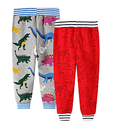 LOKTARC 2 Pack Toddler Boys Sweatpants for Kids Drawstring Active Joggers Pants Animal Dinosaur 2-3 Years/Size 3T