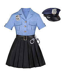 Doxrmuru Girls Police Officer Costume Halloween Dress Up for Kids Cop Costume