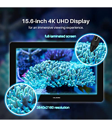HUION Kamvas Pro 16 Plus 4K UHD Graphics Drawing Tablet with Full Laminated Screen 145% sRGB Battery-Free Stylus PW517 for Linux, Windows PC, Mac, Android, 15.6-inch Pen Tablet Display
