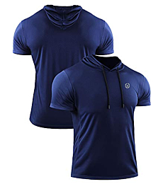 NELEUS Men's Running Shirt Mesh Workout Athletic Shirts with Hoods,5084,2 Pack,Red/Navy Blue,US L,EU XL