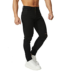 HUNGSON Men's Stretchy Ripped Skinny Jeans Taped Slim Fit Denim Jeans