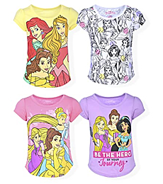 Disney Princess Belle, Cinderella, Jasmine, Aurora and Rapunzel Girls T-Shirts for Toddlers and Big Kids