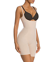 SHAPERX Tummy Control Shapewear for Women Seamless Colombianas Bodysuit Open Bust Mid Thigh Body Shaper Shorts, SZ2490293-Beige-M