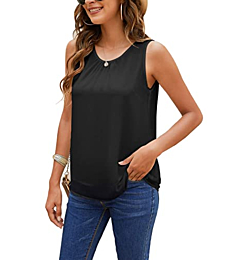 Beyove Women's Pleated Sleeveless Blouse Shirt Casual Tunic Tank Top Black Small