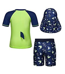 COTRIO Boys Shark Swimming Trunk and Rashguard 2-Piece UPF 50+ Rash Guard Swimsuits Toddler Kids Pool Party Bathing Suits Beach Sunsuit Swimwear Sets Size 5T (3-4 Years, Green)
