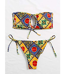 SOLY HUX Women's Print Bandeau Top and Tie Side Bikini Set 2 Piece Swimsuits