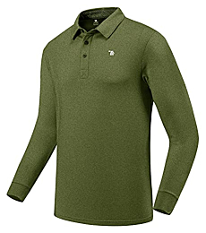 MoFiz Men's Golf Shirts Long Sleeve Golf Shirts Long Sleeve Polo Shirts Casual T-Shirt Classic Olive Green Size L