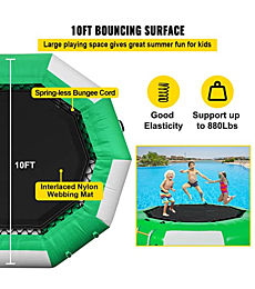 Happybuy Inflatable Water Trampoline 10ft , Round Inflatable Water Bouncer with Yellow Slide and 4-Step Ladder, Water Trampoline in Green and White for Water Sports.