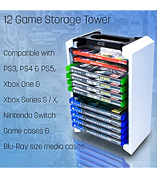 Game Storage Tower – Universal Video Game Storage – Stores 12 Game or Blu-Ray Disks – Game Holder Rack for PS4, PS5, Xbox One, Xbox Series X/S, Nintendo Switch Games and Blu-Ray Discs