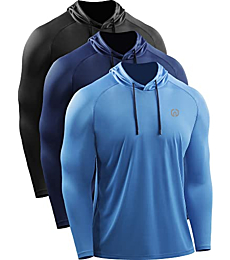 NELEUS Men's Long Sleeve Running Shirts UPF 50+ Sun Protection SPF T-Shirts with Hoods,5096,Black/Grey,2 Pack,2XL