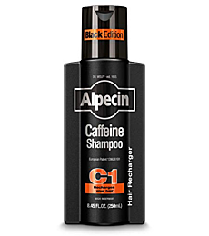 Alpecin Caffeine Shampoo C1 Black Edition, Men's Natural Hair Growth Shampoo for Thinning Hair with Niacin, Menthol, and Castor Oil, 8.45 fl. oz.
