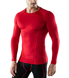 ATHLIO CLSX Men's UPF 50+ Long Sleeve Compression Shirts, Water Sports Rash Guard Base Layer, Athletic Workout Shirt, 3pack Black/Charcoal/Red, X-Large