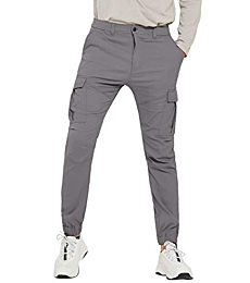 PULI Men's Hiking Cargo Pants Slim Fit Stretch Jogger Cycling Waterproof Outdoor Trousers with Pockets Grey 36