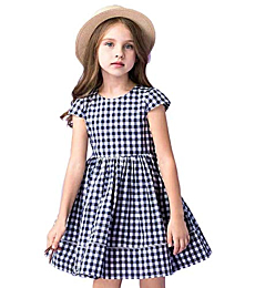 HILEELANG Kids Girl Summer Swing Dress Soft Big Skirt Short Sleeve Casual A-Line Twirly Tiered Dress Playwear Sundress 5T