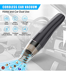 Car Vacuum Cleaner - AUTOOMMO 5000PA Cordless Handheld Vacuum Cleaner 70W Portable Mini Car Vacuum Cleaner with Rechargeable 2x2000mAh Batteries for Car Home Interior Cleaning [Upgrade]